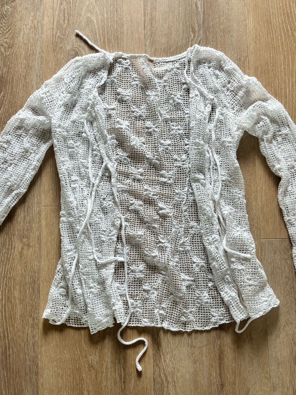 Free People White Crochet Mesh Top with Copper Accent